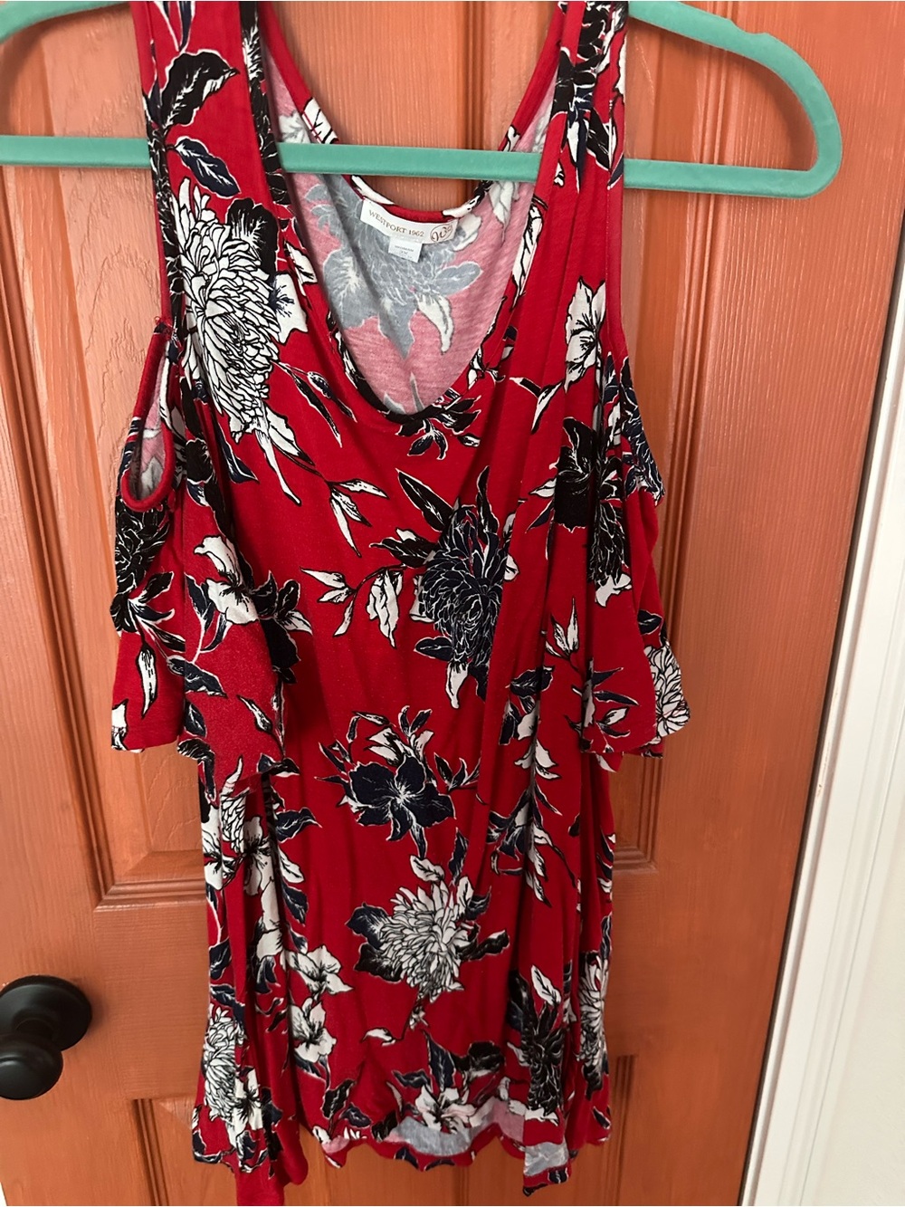 Dress Barn Red Floral Cold-Shoulder Tunic